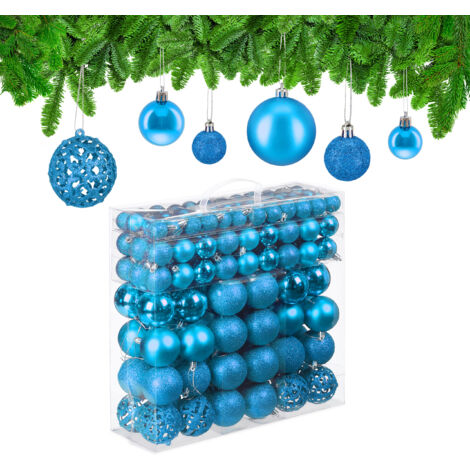 Relaxdays 150 Bolas Árbol Navidad, Decoración Navideña Mate, con Brillantina, Relucientes, de 3, 4 y 6 cm Ø, Petróleo