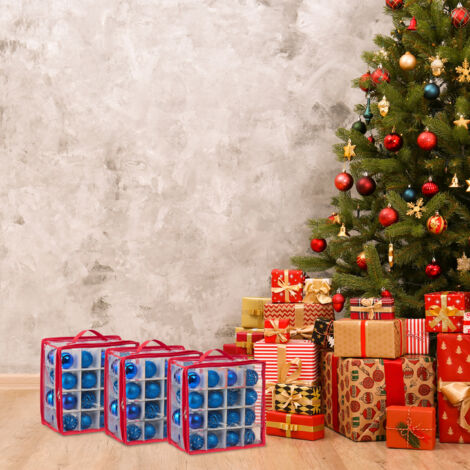 Relaxdays Set De 3 Cajas Organizadoras Para Adornos Navideños | 32 Compartimentos Ajustables – Almacenaje Transparente De 16x32x32 Cm