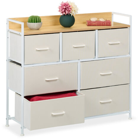 Relaxdays Cómoda 7 Cajones, 85 x 100 x 30,5 cm, Mueble Recibidor, Pasillo y Dormitorio, Cajonera Moderna, Beige y Blanco