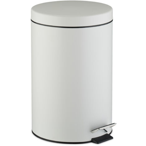 Relaxdays Cubo Basura Cocina 20 Litros, Papelera Redonda, con Tapa, Pedal, Interior Extraíble, Acabado en Mate, Blanco