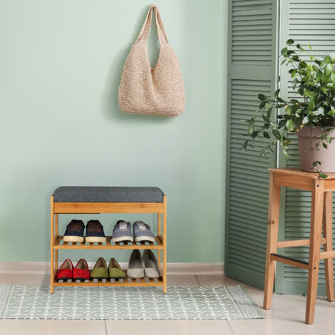 Banco Zapatero HOMCOM Bambú, Poliéster, Espuma Madera Natural 90x30x46 Cm | Leroy Merlin