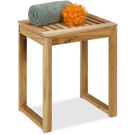 Relaxdays Taburete de Madera, 46 x 40 x 30 cm, Banquito Baño o Salón, hasta 80 kg, Mesita Auxiliar para Macetas, Natural