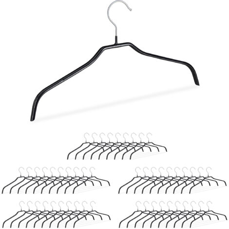 Relaxdays Pack 100 Perchas Ropa Antideslizantes, Metal-PVC, Negro, 21 x 42 x 1 cm