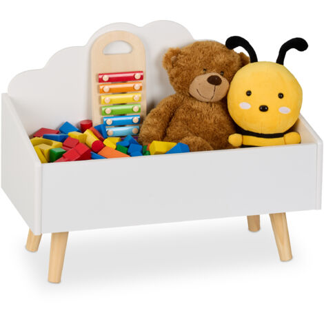 Relaxdays Baúl Infantil para Juguetes, Diseño de Nubes, 45x58x28 cm, MDF, Mueble Juguetero sin Tapa, Blanco y Natural