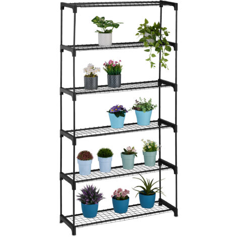 Relaxdays Estantería para Plantas, 6 Niveles, Mueble Macetas Flores y Hierbas, Soporte Metálico, 174 x 91 x 28 cm, Negro