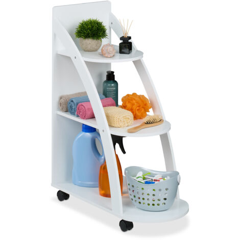 Carrito Auxiliar De 3 Niveles Con Ruedas - MDF Blanco, 80x60x30 Cm, Ideal Para Baño Y Cocina