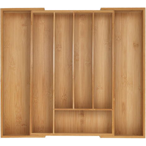 Relaxdays cajón para cubiertos, 5-7 compartimentos, separador extensible, 5 x 31-50 x 45 cm, bambú natural