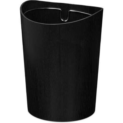 Relaxdays Papelera, 9 Litros, en Efecto Madera, 30 x 23 cm, Anillo de Metal para Bolsa Basura, Cubo Redondo, Negro