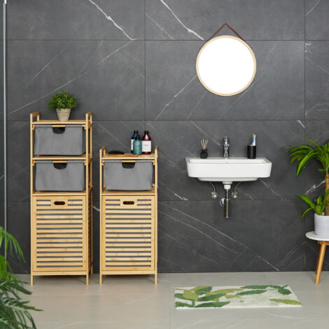 Relaxdays Estantería Baño con Cesto Ropa Sucia, Basculante, 30 L, Balda
