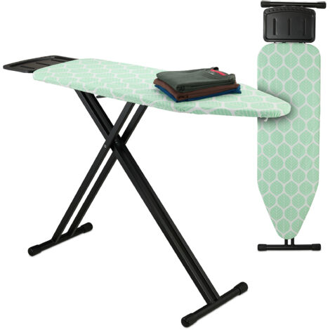 Relaxdays Tabla de Planchar para Plancha de Vapor, 123 x 39 cm, Regulable en Altura, Plegable, Estante, Verde/Negro