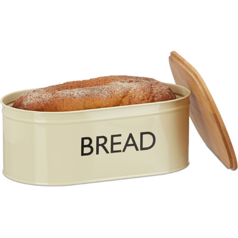 2 x panera Retro XL, con tapa de bambú, panera redonda con la inscripción PAN, HBT: 14 x 36 x 20 cm, beige/natural
