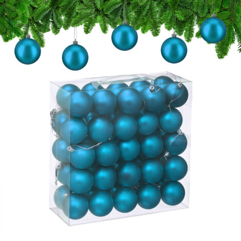Relaxdays Bolas Árbol Navidad, Set de 50, Plástico, Diseño Mate, 6 cm, Adornos Navideños Redondos, Decoración, Petróleo