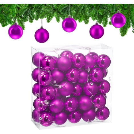 Relaxdays Bolas Árbol Navidad, Set 50, Plástico, Diseño Mate y Brillante, 6 cm, Adornos Navideños, Decoración, Fucsia