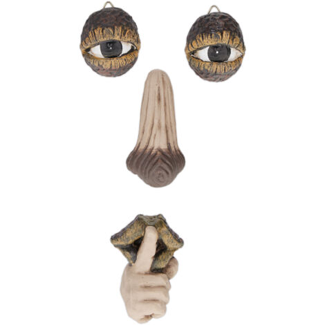 2 x cara de árbol 4 piezas, decoración de tronco, colgar, adorno resistente, espíritu del bosque, piedra, beige/marrón (1/5)