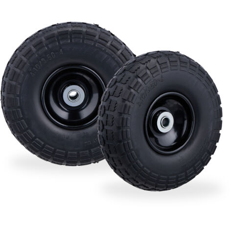 8 ruedas para carretilla, neumáticos macizos antipinchazos, 4,1/3,5-4, eje de 16 mm, hasta 150 kg, 26 x 8,5 cm, negro (1/5)