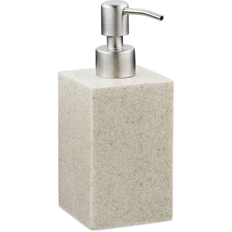 2 dispensadores de jabón de 300 ml, recargables, baño, cocina, cuadrado, polirresina, bomba de acero inoxidable, beige