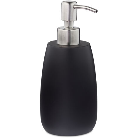 2 dispensadores de jabón de 300 ml, recargables, baño, cocina, redondos, poliéster, bomba de acero, negro