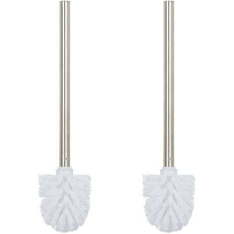 4 cepillos inodoro, cepillo WC, recambio, cabezal desmontable, acero inoxidable, HxD 35 x 8 cm, blanco, en set