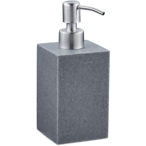 2 dispensadores de jabón de 300 ml, recargables, baño, cocina, cuadrado, polirresina, bomba de acero, gris