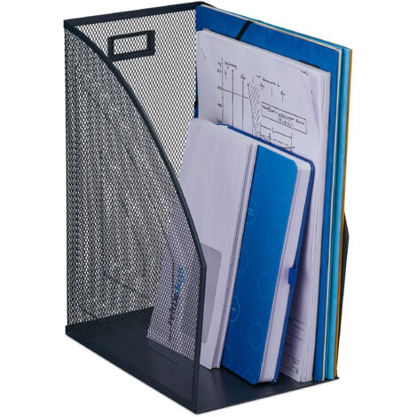3 x organizador vertical, DIN A4, diseño malla, 32 x 16 x 24,5 cm, oficina y hogar, archivador, metal, antracita