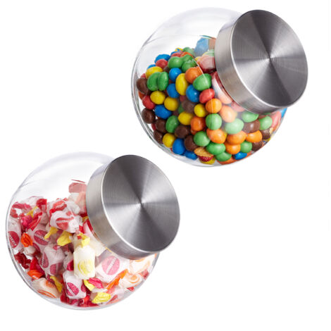 6 tarros para caramelos, 1,5 l, tarros para dulces, tarros de almacenamiento con tapa de acero inoxidable, transparentes