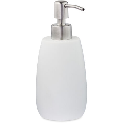 2 dispensadores de jabón de 300 ml, rellenables, baño, cocina, dispensador líquido, redondo, poliresina, acero, blanco