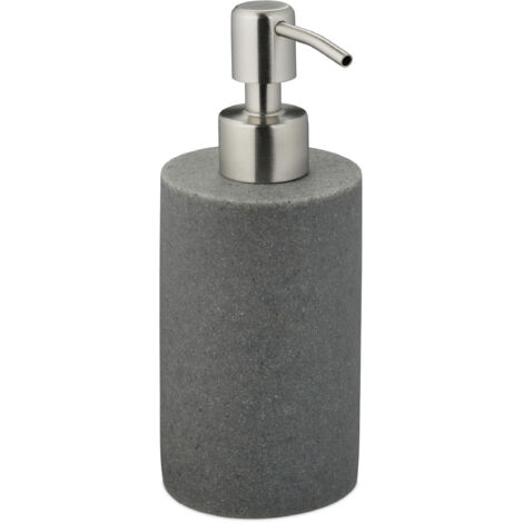 2 dispensadores de jabón, 180 ml, rellenables, baño, cocina, dispensador líquido, poliresina, bomba de acero, gris