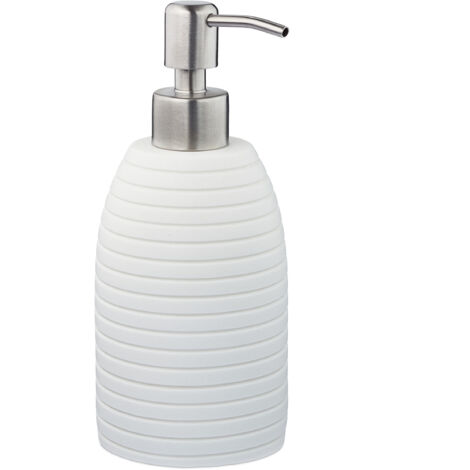 2 dispensadores de jabón, 300 ml, recargables, baño, WC, cocina, líquido, poliéster, bomba de acero inoxidable, blanco