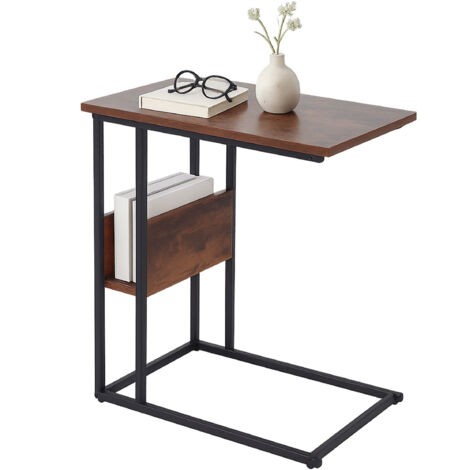 Mesa auxiliar Relaxdays, estante y compartimento, 60 x 55 x 36 cm, mesa para sofá y cama, metal y MDF, marrón/negro (1/5)