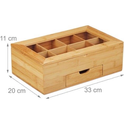 Relaxdays Caja, Bambú, 5 Compartimentos, Cajita Infusiones con Ventana,  Organizador Bolsas Té 9x37x20 cm, Natural : : Hogar y cocina
