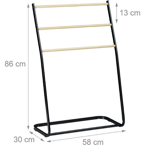 Toallero De Pie De Bambú Con 3 Barras Escalonadas - 82x42x24 Cm, Portatoallas Baño, Sin Taladrar, Natural/Negro