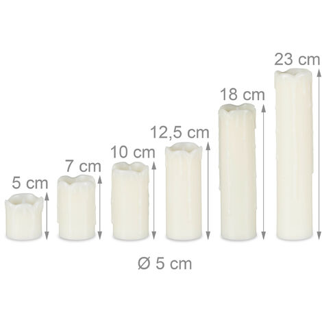 Relaxdays Set de 6 Velas Led, Eléctricas, A Pilas, Navidad, Decoración, Luz Centelleante, Sin Llama, Cera, Ø 5 cm, Crema