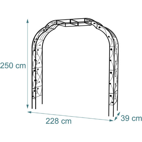 Arco De Jardín Metálico Para Rosales Y Trepadoras – Relaxdays, 240x140x38 Cm, Negro, Resistente A La Intemperie