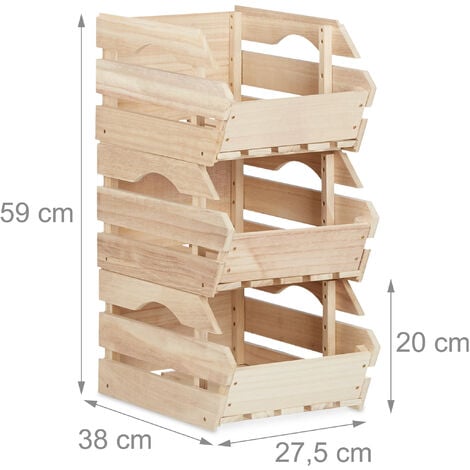 Relaxdays Cajas apilables de madera, Universal, Para transporte, Resistentes, 20x27,5x38 cm, 3 Uds, Marrón