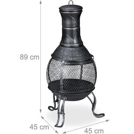 Relaxdays Chimenea Exterior con Salvachispas, Rejilla y Atizador, Jardín y  Terraza, 120 x 47 cm, Estufa Patio, Negro, 100% Acero : : Jardín