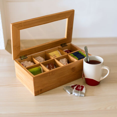 Caja de té 6 compartimentos Dispensador bolsas té bambú Organizador  infusiones