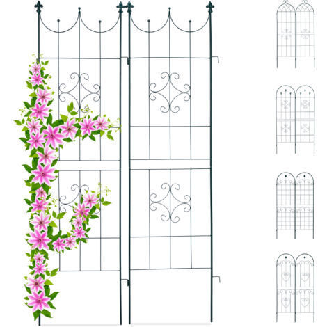 Relaxdays Juego 2 enrejados de metal 180x50 cm, soporte jardín vintage con bordes decorados, encajables, verde oscuro