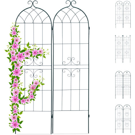 Relaxdays set de 2 enrejados, metal, 180 x 50 cm, soporte vintage de jardín, forma curva, para clavar, verde oscuro