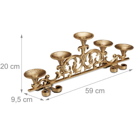 Relaxdays Candelabro Antiguo 5 Brazos, Soporte Velas Vintage, Portavelas, 1  ud., 20x59x9,5 cm, Hierro Fundido