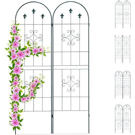 Relaxdays enrejado set de 2, metal, 180 x 50 cm, soporte vintage jardín, arco redondo y punta, clavable, verde oscuro