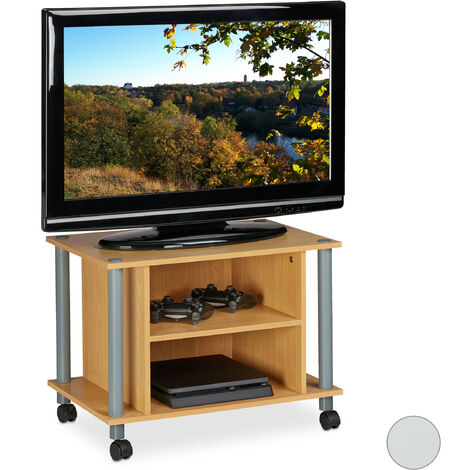 Relaxdays Mueble TV con ruedas, Mesa televisión con 2 compartimentos, 45 x  60 x 40 cm, Marrón