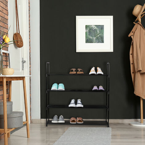 Comprar Zapatero negro de 4 niveles, zapatero de montaje de plástico,  estante multifuncional para zapatos, dormitorio