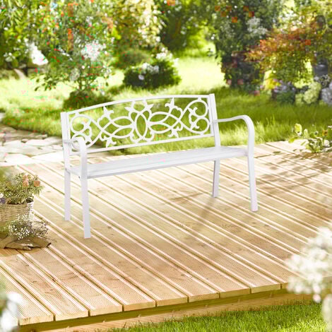Banco De Jardín Relaxdays 2 Plazas - Estilo Retro Con Rosas, Hierro Fundido Y Aluminio, 78x98x55.5 Cm | Verde Y Blanco