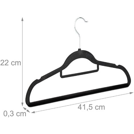 Pack de 12 Perchas Ropa Terciopelo con Pinzas y Giro de 360º, Metal, 43 cm,  Negro