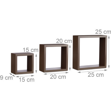 Juego de 3 cubos estantes de pared 25 x 25 x 9cm color blanco
