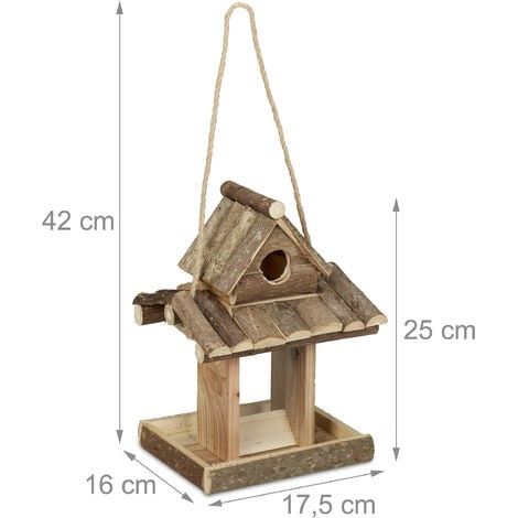 Comedero pájaros madera marrón Alimentador aves exterior Dispensador  colgante