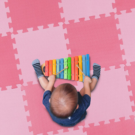 Alfombra Puzzle Infantil Relaxdays De 52 Piezas De Goma EVA, 1.4 M², Rosa Y Fucsia, Libre De Tóxicos