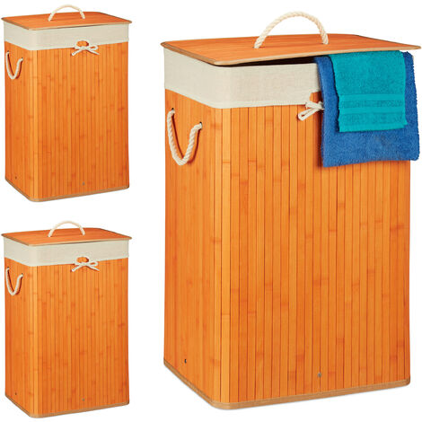 2 cestos ropa sucia rectangular 2 compartimentos Cesto colada bambú 95L con  tapa