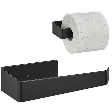  Ottoson - Moderno portarrollos de papel higiénico con estante,  soporte para papel higiénico para baño, soporte de papel higiénico para  pegar en la pared, acabado negro y dorado, adhesivo sin taladrar