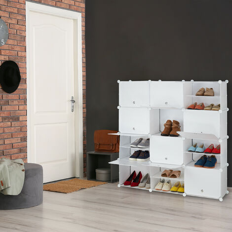 SONGMICS Zapatero, organizador de zapatos de 10 cubos con puertas, 40 pares  de gabinete de almacenamiento de zapatos de plástico, para dormitorio